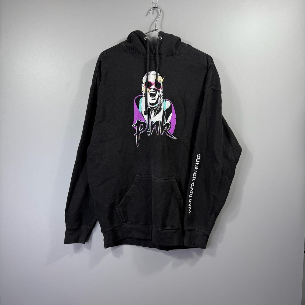 P!NK Hoodie Sweatshirt Mens Large Black Summer Carnival Tour Graphic Pullover
